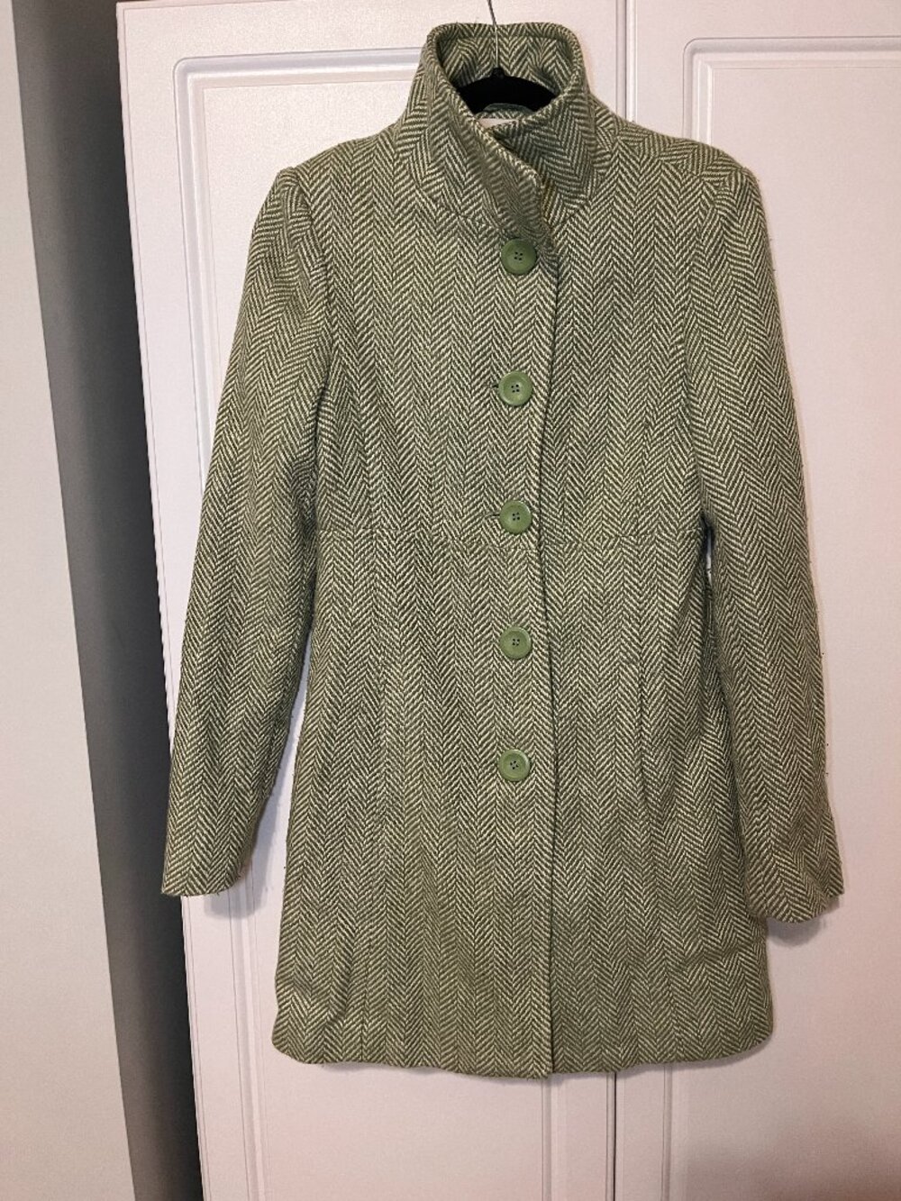 Urban Behavior Green & White Women's Wool Blend Tweed Peacoat Size M